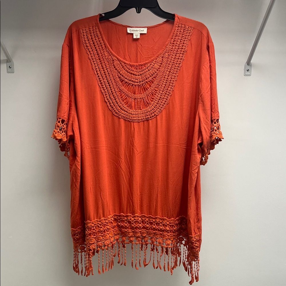 Coldwater Creek Orange Tunic with Crochet Details